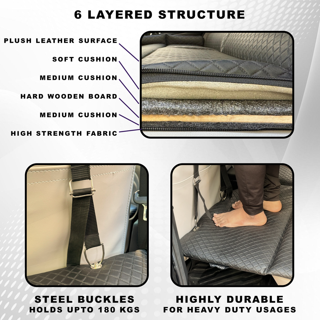 AIRBRACE Fabric Foldable Car Bed With Wooden Base (Non-Inflatable Type)