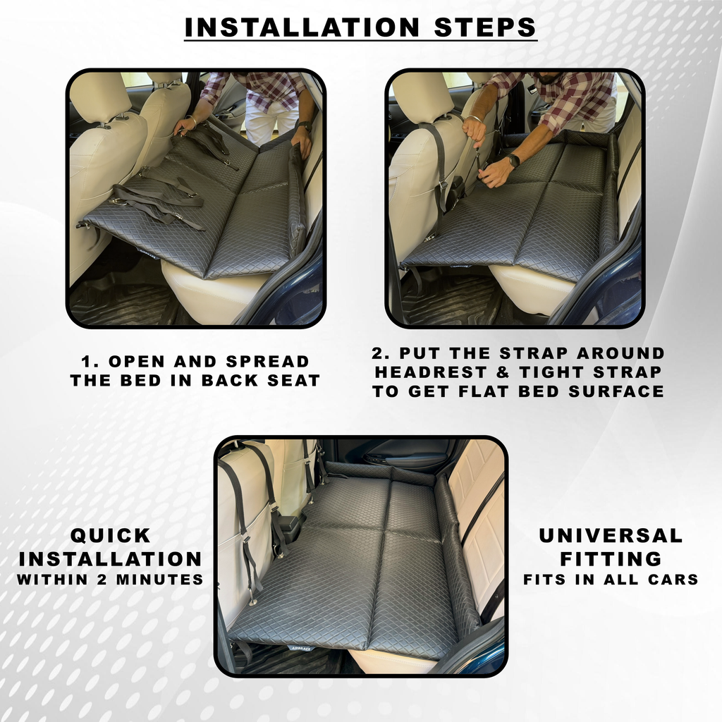 AIRBRACE Fabric Foldable Car Bed With Wooden Base (Non-Inflatable Type)
