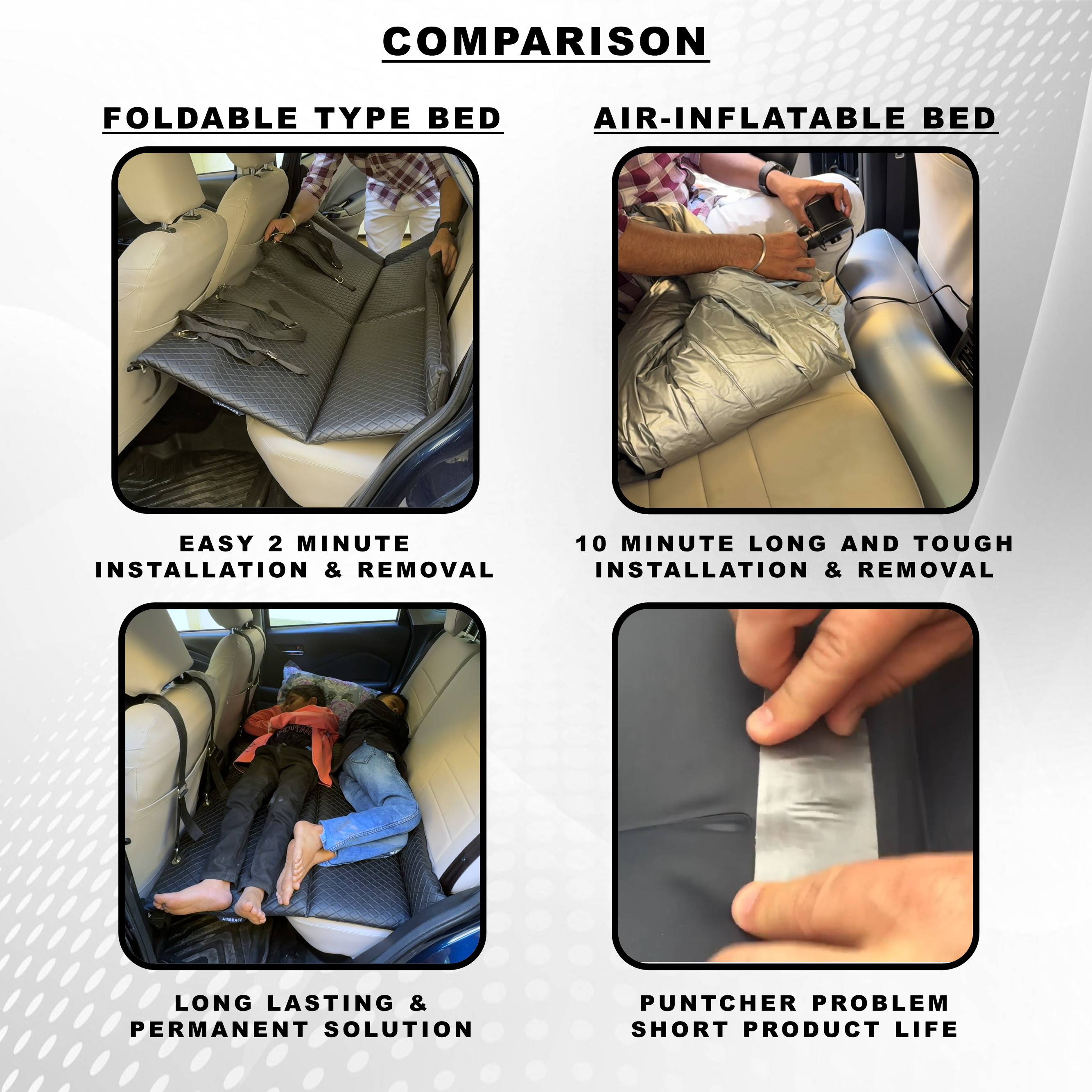 AIRBRACE Fabric Foldable Car Bed With Wooden Base (Non-Inflatable Type)